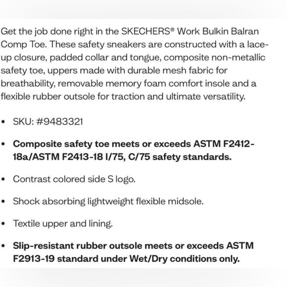 Skechers Women’s Bulkin Balran Composite Toe Size 8 Wide. - Picture 9 of 9